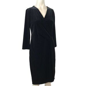 TALBOTS - WOMEN'S SMALL -BLACK LONG SLEEVE V NECK VELOUR WRAP DRESS